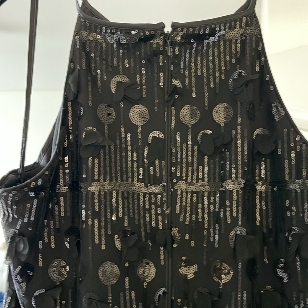 New Eliza J Black Sequin Halter Floating Flower Cocktail Holiday Dress - Picture 6 of 17